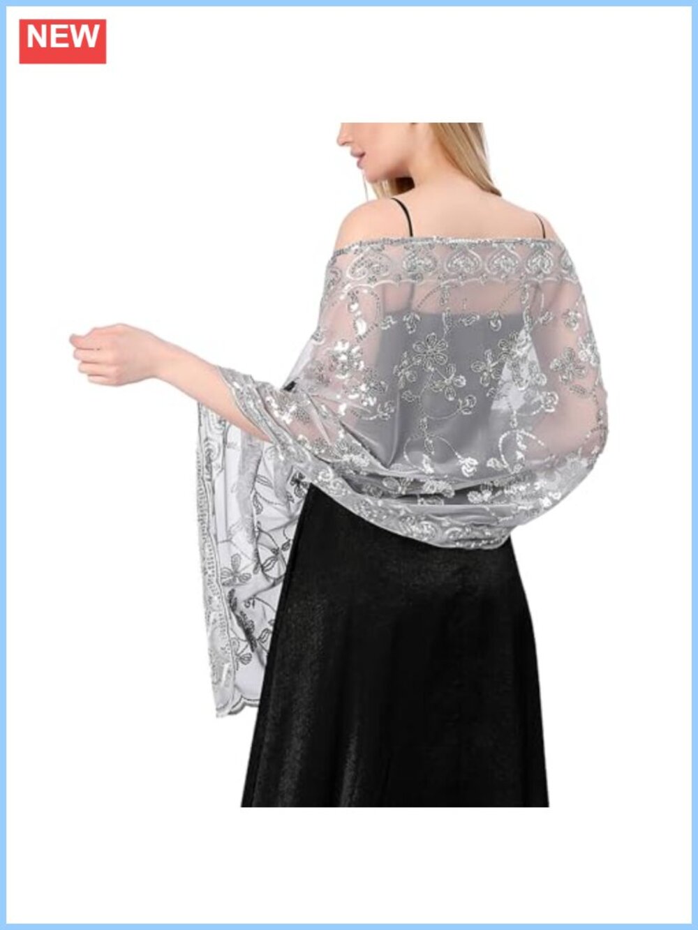 Sequin Sparkly Shawl Wrap 74.8" Evening Dress Wedding Bridal Cape